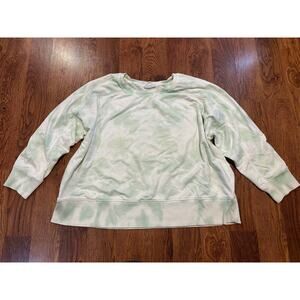 J.Jill Fit Tie Dye Pullover Sweatshirt Green White Size XL Petite Cozy Relaxed